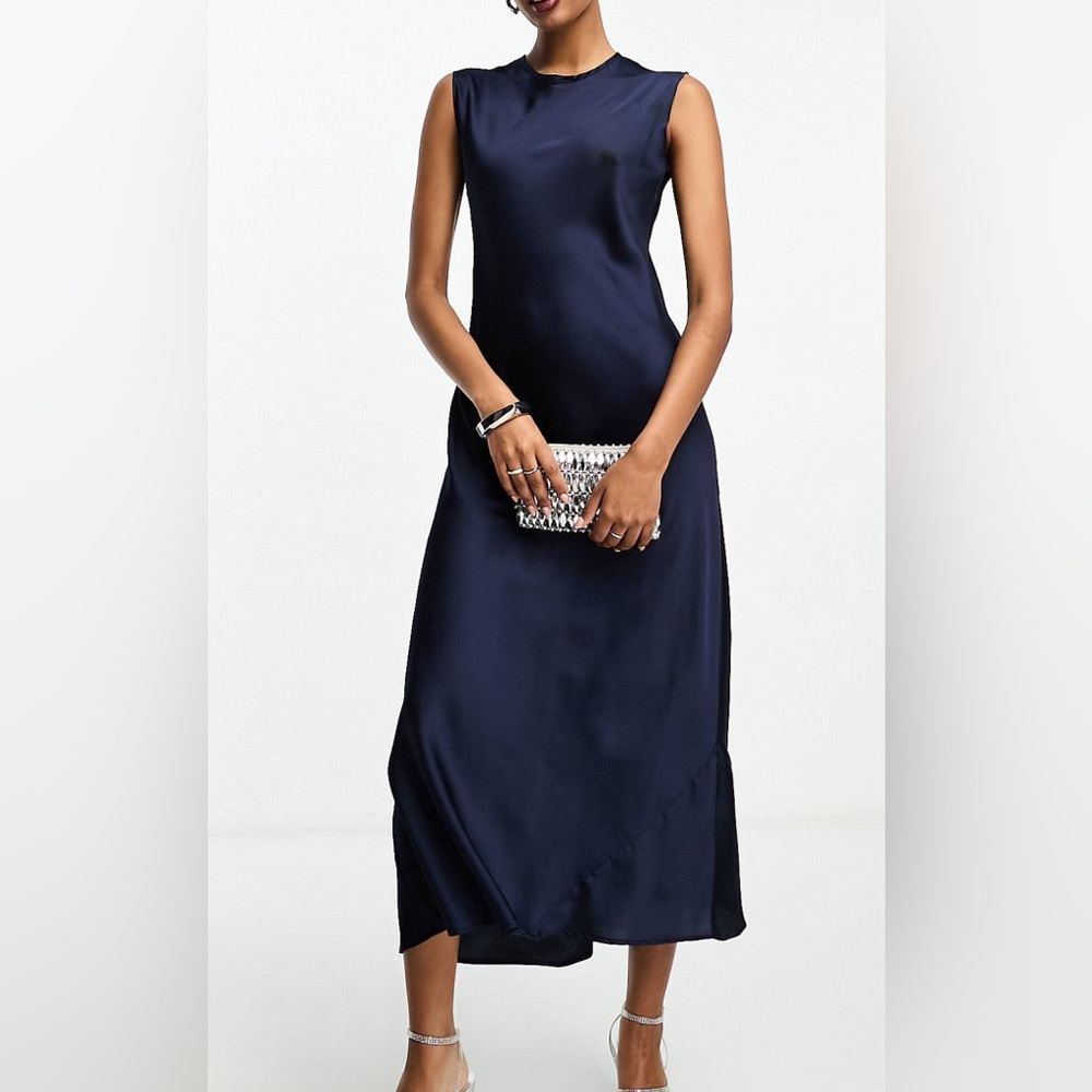 ASOS satin navy midi dress